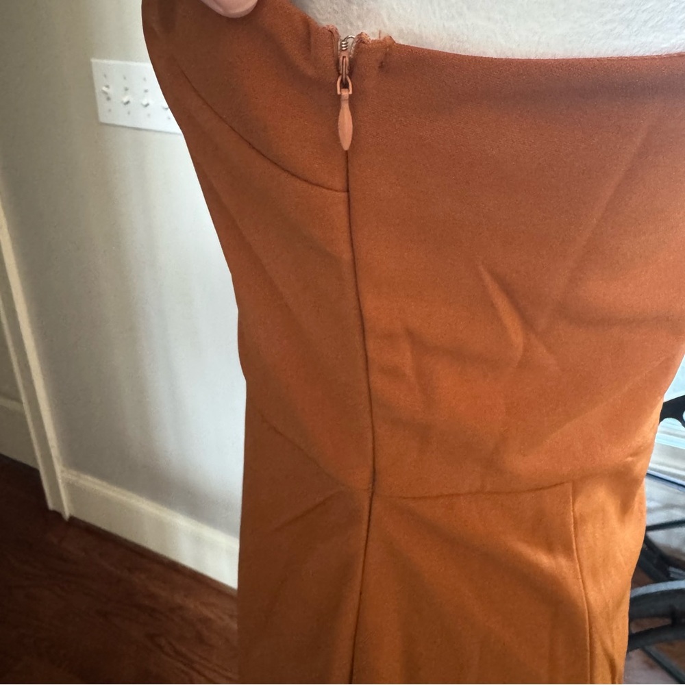 She + Sky One-Shoulder Dress in Warm Orange Rust - Picture 8 of 8